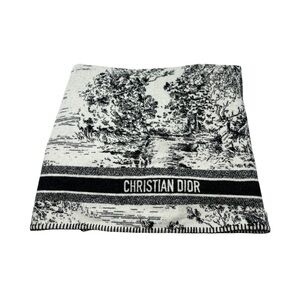 Christian Dior Womens Cashmere Graphic Print Throw Blanket Gray Size68"X52" Rare